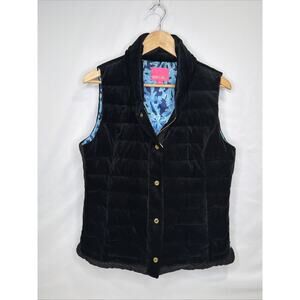 Lilly Pulitzer Vest Women L Black Down Puffer Iliana Full Zip Velvet Classic